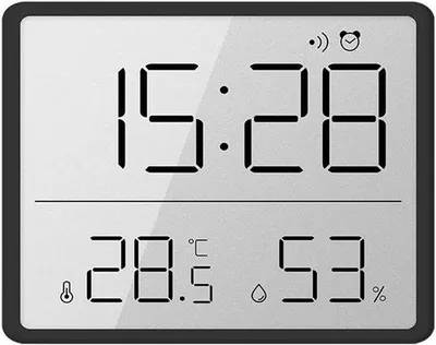 Obrázok produktu pre Digitálny vlhkomer a teplomer s malým LCD displejom a hodinami pre školu, domov a kanceláriu, čierny