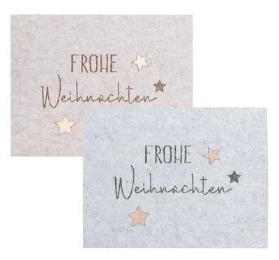 Produktbild von 2er Set Platzset Frohe Weihnachten Filz Grau Beige Tischset XMAS Tischdeko Deko Tischmatte Weihnachtsdeko Platzdeckchen