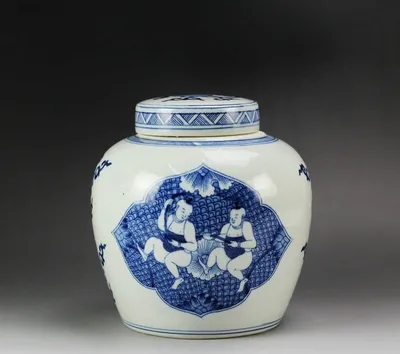 Immagine prodotto di Fine Asianliving Vaso cinese con coperchio Porcellana dipinta a mano bambini blu D23xH23cm Vaso decorativo Vaso di fiori Vaso di ceramica orientale Vaso di decorazione Vaso di decorazione da tavolo moderno Vaso