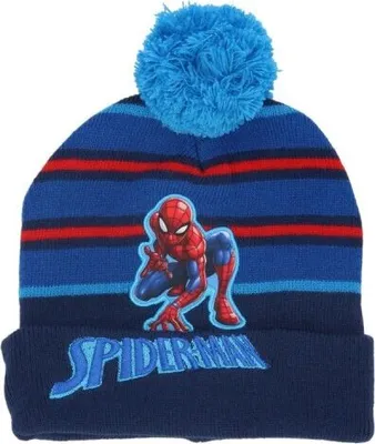 Immagine prodotto di Cappello invernale Spiderman per bambini - Cappello caldo con pompon e ricamo Onesize Blu
