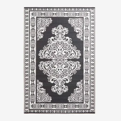 Immagine prodotto di Tappeto da esterno HOMESCAPES resistente alle intemperie, bianco e nero, 120x186 cm, tappeto da balcone con motivi orientali, tappeto da giardino reversibile