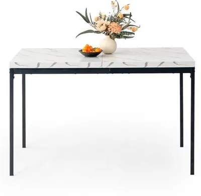 Produktbild von Moderne eettafel aus Kunststoff mit marmerlook-Optik und metallenen Beinen für 4-6 Personen
