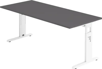 Produktbild von bümö Schreibtisch Serie-O - Nachbildung: Graphit, Größe:  180 x 80 cm, Gestell: Weiß