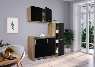 Produktbild von Küche Miniküche Singleküche Pantry Eiche Schwarz Levin 130 cm Respekta