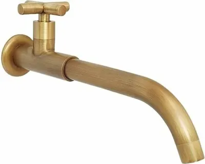 Produktbild von Kaltwasserhahn aus Messing zur Wandmontage, antiker langer Gartenhahn, 360° schwenkbarer Mischbatteriehahn mit Kreuzgriff für Küchenspüle, Wischmopp, Waschbecken, gebürstetes Nickel