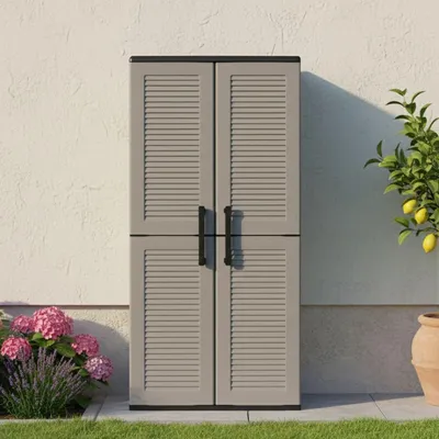 Immagine prodotto di Dmora Armadio da Esterno Akina 37x68x163h cm Grigio, 2 Ante Resistente ai Raggi uv, Impermeabile Italy