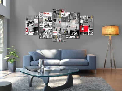 Image de Tableau acoustique Abstrait Banksy 200 x 100 cm Tableaux Mousse acoustique Absorbeur acoustique haute performance Isolation acoustique Toile 5 pièces Tableau mural Acoustique intérieure Isolation acoustique i-C-0092-b-p