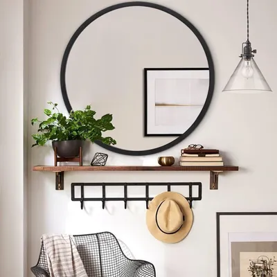 Produktbild von Wandspiegel 50 cm, rund, schwarz, Metallrahmen, für Badezimmer