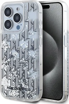 Obrázek produktu pro Karl Lagerfeld iPhone 15 Pro Zadní kryt pouzdra - Liquid glitter - monogram gradient - White