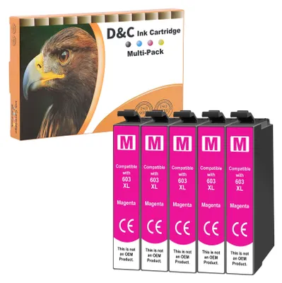 Immagine prodotto di Cartucce di inchiostro magenta compatibili D&C 5X, adatte per stampanti Epson 603 XL, compatibili con i modelli Epson Expression Home XP-2100, XP-2105, XP-3100, XP-3105, XP-4100, XP-4105, XP-4155 e Workforce WF-2810DWF, WF-2830DWF, WF-2835DWF, WF-2850DWF
