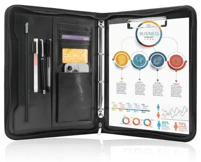 Produktbild von Schreibmappe A4 Konferenzmappe mit Reißverschluss aus Leder, wasserdicht, Schwarz