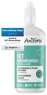 Produktbild von AniForte Vet Kamille Ohrenreiniger Hund, Katze & Pferde 250ml - Schonende Ohr Reinigung, Ohrenschmalz Entferner & natürlicher Ohrreiniger, Beruhigung bei Juckreiz, Entzündung, Infektion & Ausfluss