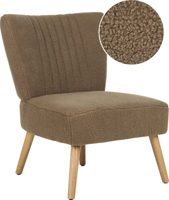 Produktbild von BELIANI Sessel Braun Bouclé Gummibaumholz Retro Stil ohne Armlehnen Wohnzimmer
