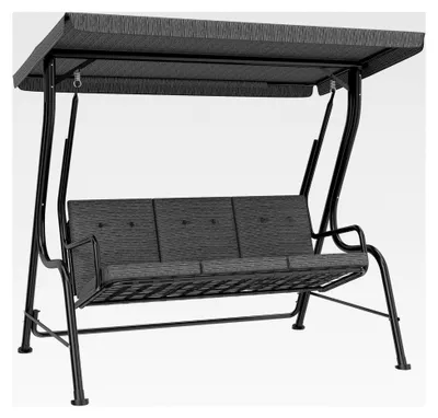Produktbild von Hollywoodschaukel, 3-Sitzer mit verstellbarem Sonnendach, Textiline Grau 200 x 120 x 170 cm