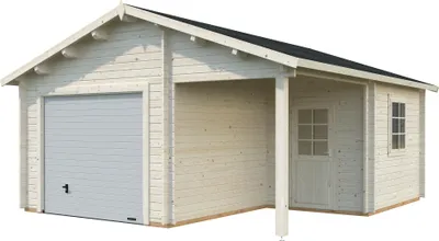 Produktbild von Palmako Garage Roger 21,9+5,2 m² - 44 mm - mit Sektionaltor naturbelassen