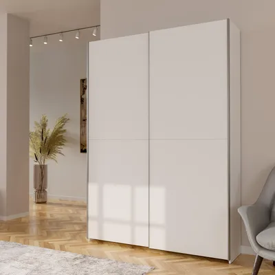 Produktbild von Forte HOME NOOK Mehrzweckschrank 150 40, moderner Schwebetürenschrank mit 2 Türen, Flur, Holzwerkstoff, Weiß, 150,1 cm breit x 210 cm hoch x 39,1 cm tief