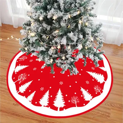Weihnachtsbaumdecke rot 90 cm, rund, mit Tannenbaum-Motiv