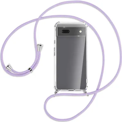 Produktbild von Handykette Backcover-Schutzhülle mit Band (Metall silberfarben) für Google Pixel 6a - violett