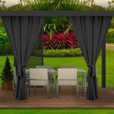 Zdjęcie produktu dla Zasłony ogrodowe 155x200cm czarna 2 szt | zasłony zewnętrzne wodoodporne | zasłony na zewnątrz | zasłony na taras balkon | zasłony do ogrodu