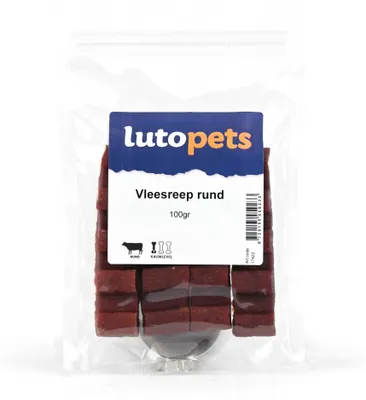 Imagen del producto de Lutopets: Tiras de carne de res para perros – 100 g – Snack suave para perros