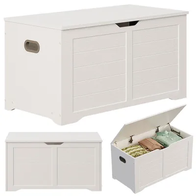 Image de GRANDE CAISSE DE RANGEMENT EN BOIS BLANCHE COFFRE POUR COUVERTURES ET LINGE DE LIT LOFT 100 cm