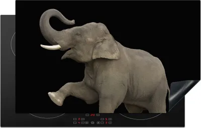 Obrázek produktu pro KitchenYeah® Krycí deska na sporák slon - zvířata - černá - na výšku, 85x52cm, dekorace do kuchyně, keramická krycí deska, krycí deska na varnou desku