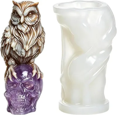 Imagen del producto de Molde de silicona 3D con forma de búho sobre un cráneo, flexible, para velas y decoración