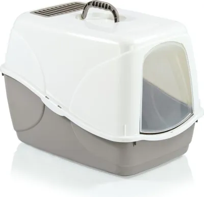 Produktbild von Ollesch Katzentoilette Buffy mit Haube und Filter hellgrau/weiß