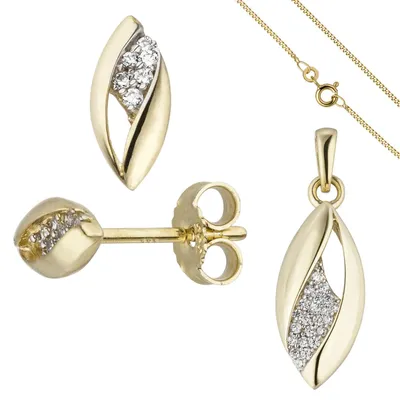 Produktbild von Schmuck-Set aus 333 Gold Gelbgold mit Zirkonia Ohrstecker Anhänger Kette 45cm