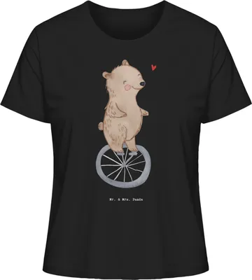 Produktbild von Mr. & Mrs. Panda Oberteil Damen Bär Einrad fahren Größe L - Schwarz - Geschenk, shirt, T-Shirt Kurzarm, Basic, Kurzarmshirt