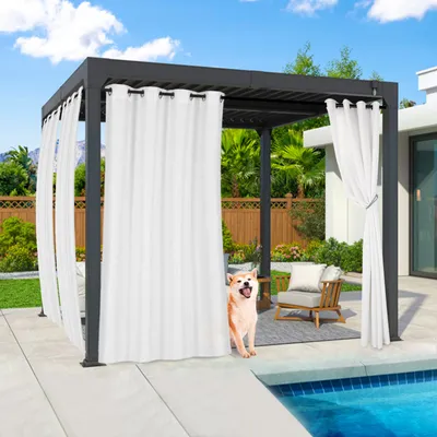 Produktbild von Outdoor Vorhänge Wetterfest mit Ösen, Wasserdicht Sichtschutz Sonnenschutz Vorhang Gardinen für Pavillon Balkon, 2 Stück, Weiß, B132xH274cm