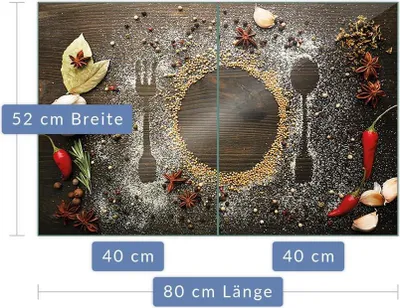 Produktbild von Herdabdeckplatte Abdeckung Glaskeramikfeld Abdeckplatte 2-Teilig 80x52 Gewürze Schutz