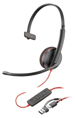 Productafbeelding van Poly Blackwire 3210 - Blackwire 3200-serie - Hoofdtelefoon - Over-ear - Bekabeld - USB-C - Zwart - Gecertificeerd voor Skype for Business, Avaya-gecertificeerd, Cisco Jabber-gecertificeerd, UC-gecertificeerd
