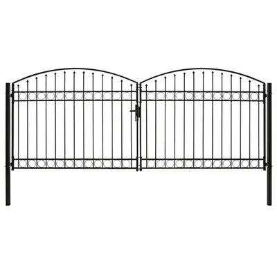 Obrázok produktu pre The Living Store plotová brána dvojkrídlová oblúková oceľová 400 x 175 cm čierna