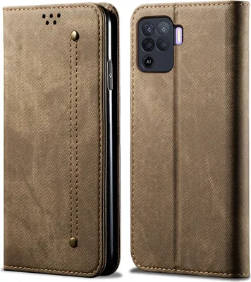 Produktbild von OPPO A94 4G Hülle, Leder Brieftasche Flip Bookstyle Schutzhülle mit Standfunktion für OPPO A94 4G Khaki