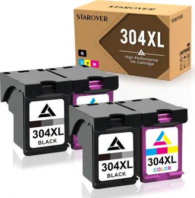 A product shot of four ink cartridges and their packaging.