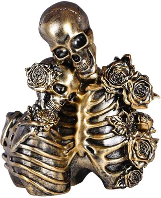 Produktbild von Unyqoos® Romantisches Skelett-Paar – Dekofigur aus Harz mit roten Rosen, gotische Halloween- & Wohn-Deko, 22,5 cm (22,5×14,5 cm oder 22,5×11 cm), Stil: Hand in Hand / Embrace