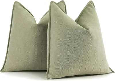 Image de Sauge Verte Taie d'oreiller 50x50 Chenille Set de 2 coussins de canapé de luxe Design
