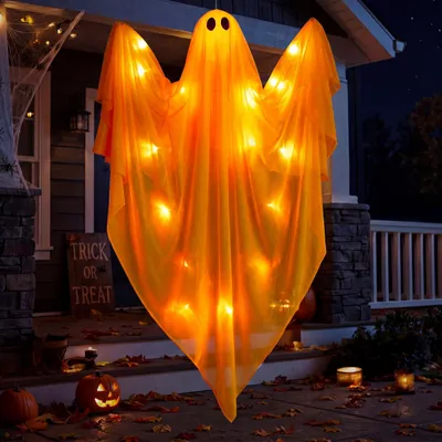 Productafbeelding van Halloween-hangdecoratie voor voortuin - Halloween-hanggeest met griezelig oranje ledlicht - 119 cm - Terras - Gazon