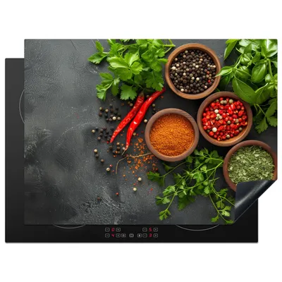 Obrázek produktu pro KitchenYeah® Krycí deska na sporák bylinky - paprika - betonový vzhled, 71x52cm, dekorace do kuchyně, keramická krycí deska, krycí deska na varnou desku