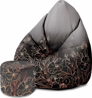 Image de Dreamroots Bean Bag 80x80x120cm Pouf avec dossier et tabouret et housse Coussin de sol Sac Bubibag Pouf avec remplissage avec Dark Flowers Mystery