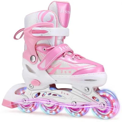 Produktbild von Elzusha – Verstellbare Inline-Skates für Kinder mit leuchtenden Rädern – Rosa/Lila
