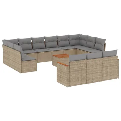 Produktbild von 14-tlg. Garten-Sofagarnitur mit Kissen Beige Poly Rattan
