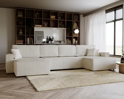 Produktbild von GOLDSTOFF Ecksofa mit Schlaffunktion Amalia U - Sofa mit Bettkasten, Schlafsofa, Ecksofas schlaffunktion, Eckcouch - BEIGE