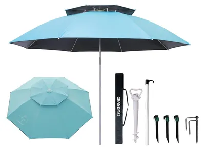 Produktbild von Strandsonnenschirm Sonnenschirm - 16 cm - Tragbar - Mit Sandanker - Hellblau