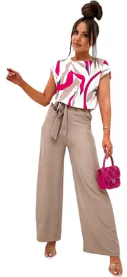 Produktbild von Damen Jumpsuit mit Weiten Hosenbeinen Overall  Look  Cappuccino/M/38