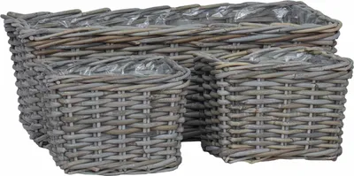 Immagine prodotto di vidaXL Cesto portavasi con contenitore 3 pezzi Grigio Rattan Kubu