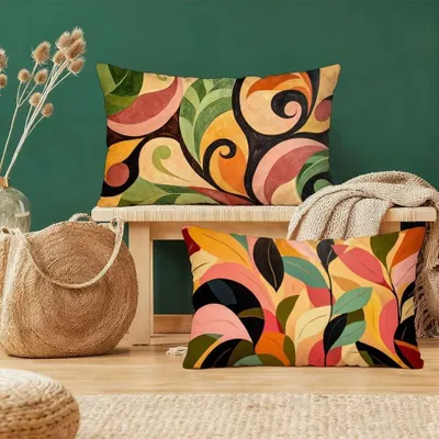 Produktbild von Elzusha – Set aus 2 Samtkissenbezügen, 40 x 80 cm, mit orangefarbenem Muster