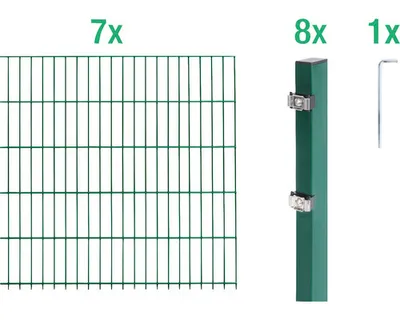 Immagine prodotto di Alberts 651183 Doppelstabmattenzaun als 16 tlg. Zaun-Komplettset, grün, Höhe 160 cm, Länge 14 m