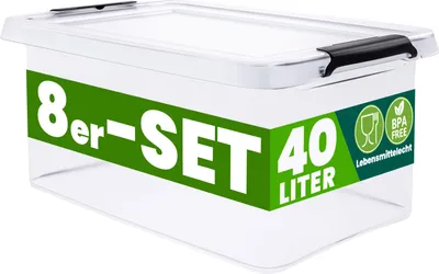 Produktbild von DEUBA® 8x Aufbewahrungsbox mit Deckel 40L Box Kunststoff Kisten lebensmittelecht BPA frei Klickverschluss transparent stapelbar Küche Schlafzimmer